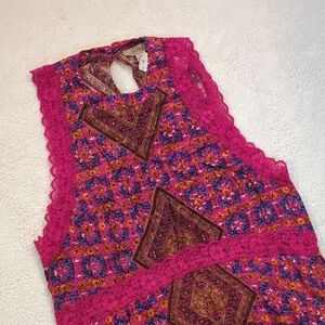 Wonderly Boho Pink Mosaic Sleeveless Dress